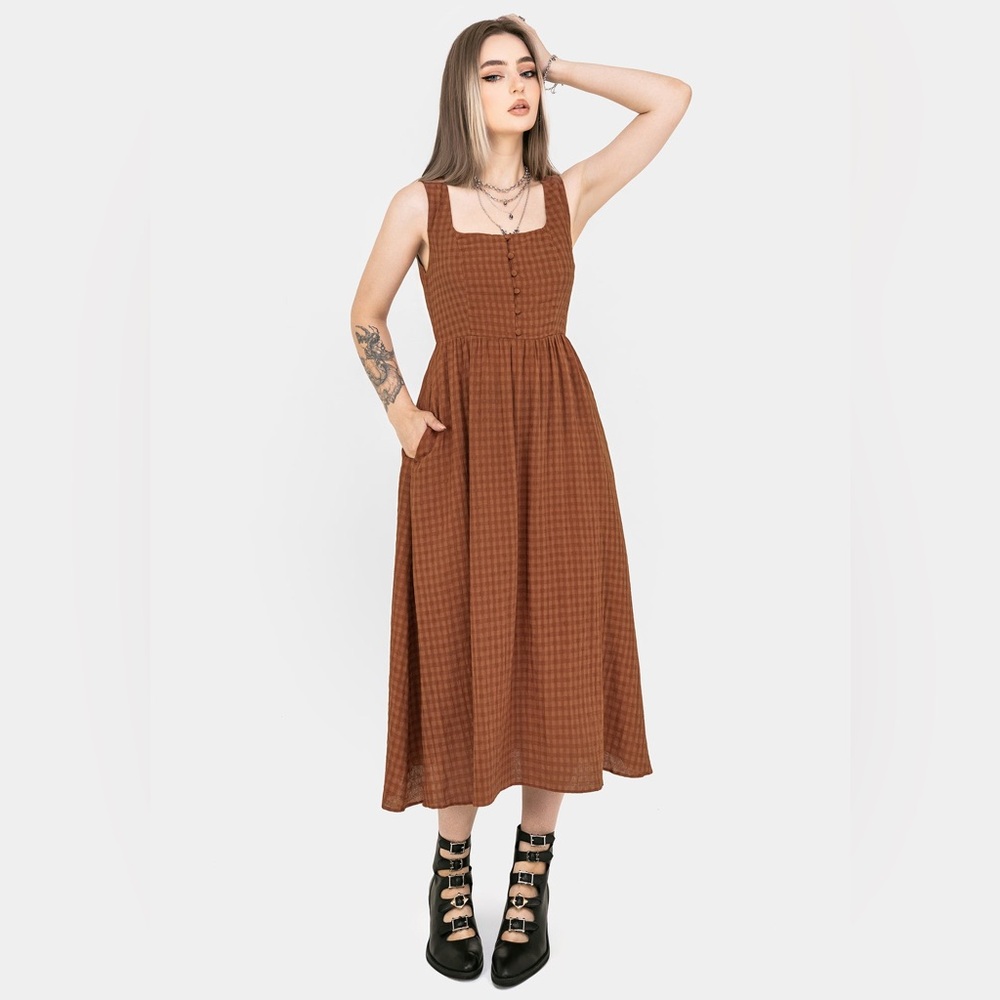 Disturbia Soleil Cotton-Blend Check Cami Midi Dress US 14 / UK 18